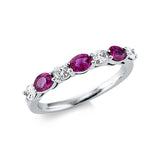 Ring 18 kt WG, 4 Oval 0,32 ct, W-si, 3 Rubine 0,68 ct rot