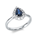 Ring 18 kt WG, 13 Brill. 0,35 ct, TW-si, 1 Saphir 0,79 ct blau