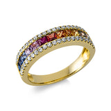 Ring 18 kt GG, 46 Brill. 0,29 ct, TW-si, 13 Saphire 0,99 ct fancy