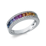 Ring 18 kt WG, 46 Brill. 0,29 ct, TW-si, 13 Saphire 1,13 ct multicolor