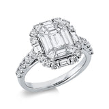 Ring 18 kt WG, 4 Bag. 0,32 ct, TW-si, 9 Sm.schliff 1,11 ct, TW-si, 44 Brill. 0,88 ct, TW-si