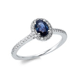 Ring 18 kt WG, 42 Brill. 0,23 ct, TW-si, 1 Saphir 0,57 ct blau