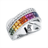 Ring 18 kt WG, 70 Brill. 0,99 ct, TW-si, 32 Saphire 2,09 ct fancy