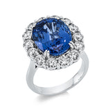 Ring 18 kt WG, 74 Brill. 0,28 ct, TW-vsi/si, 14 Brill. 1,87 ct, TW-vsi/si, 1 Saphir 9,92 ct blau