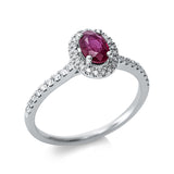 Ring 18 kt WG, 38 Brill. 0,21 ct, TW-si, 1 Rubin 0,46 ct rot