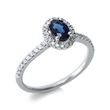 Ring 18 kt WG, 38 Brill. 0,22 ct, TW-si, 1 Saphir 0,57 ct blau