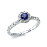 Ring 18 kt WG, 28 Brill. 0,29 ct, TW-si, 1 Saphir 0,28 ct blau