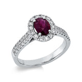 Ring 18 kt WG, 46 Brill. 0,63 ct, TW-si, 1 Rubin 0,94 ct rot