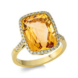 Ring 18 kt GG, 50 Brill. 0,20 ct, TW-si, 1 Citrin 6,60 ct