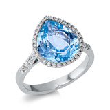 Ring 18 kt WG, 43 Brill. 0,17 ct, TW-si, 1 Topas 5,30 ct sky blue