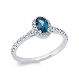 Ring 18 kt WG, 34 Brill. 0,27 ct, TW-si, 1 Topas 0,52 ct Lond. blue