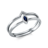 Ring 18 kt WG, 5 Brill. 0,02 ct, TW-si, 1 Saphir 0,11 ct blau