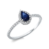 Ring 18 kt WG, 36 Brill. 0,20 ct, TW-si, 1 Saphir 0,38 ct blau