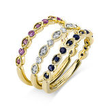 Ring 18 kt GG, Fassung rhod.,13 Brill. 0,20 ct, TW-si,13 Saphire 0,27ct blau,13 Saphire 0,28ct pink