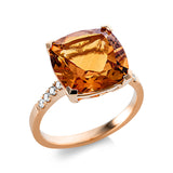 Ring 18 kt GG, 8 Brill. 0,16 ct, TW-si, 1 Citrin 6,00 ct mandarin