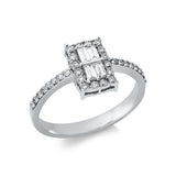 Ring 14 kt WG, 4 Bag. 0,17 ct, F-vsi, 32 Brill. 0,27 ct, F-si