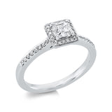 Ring 18 kt WG, 36 Brill. 0,17 ct, TW-vsi, 1 Assher 0,55 ct, TW-vsi