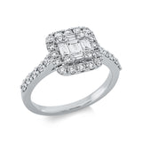 Ring 18 kt WG, 4 Bag. 0,14 ct, TW-si, 1 Bag. 0,11 ct, TW-si, 30 Brill. 0,65 ct, TW-si