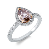 Ring 18 kt WG, 41 Brill. 0,32 ct, TW-si, 1 Tropfen 1,13 ct, braun