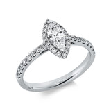 ABVERKAUF Ring 18 kt WG, 14 Brill. 0,19 ct, TW-vsi, 1 Nav. 0,44 ct, TW-vsi, 20 Brill. 0,12 ct, TW-vsi