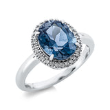 Ring 18 kt WG, 8 Brill. 0,03 ct, TW-si, 21 Dia. 0,07 ct, TW-si, 1 Topas 3,40 ct Lond. blue