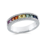 Ring 18 kt WG, 50 Brill. 0,20 ct, TW-si, 10 Saphire 1,33 ct fancy