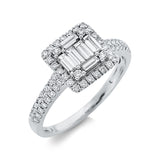 Ring 18 kt WG, 2 Bag. 0,09 ct, TW-si, 4 Bag. 0,24 ct, TW-si, 60 Brill. 0,39 ct, TW-si