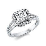 Ring 18 kt WG, 4 Bag. 0,19 ct, TW-si, 1 Princ. 0,15 ct, TW-si, 56 Brill. 0,41 ct, TW-si