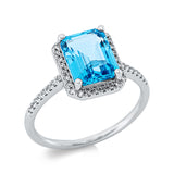 Ring 18 kt WG, 44 Dia. 0,18 ct, TW-si, 1 Topas 2,88 ct blau