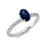 Ring 18 kt WG, 30 Brill. 0,33 ct, TW-si, 1 Saphir 1,03 ct blau