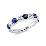 Ring 18 kt WG, 4 Brill. 0,85 ct, TW-vsi/si, 5 Saphire 1,26 ct blau