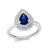 Ring 18 kt WG, 44 Brill. 0,33 ct, TW-si, 1 Saphir 0,74 ct blau