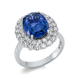 Ring 18 kt WG, 40 Brill. 1,40 ct, TW-vsi/si, 1 Saphir 5,20 ct blau