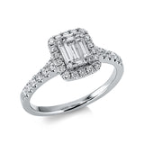 Ring 18 kt WG, 28 Brill. 0,36 ct, 2 Brill. 0,08 ct, 2 Bag.0,04 ct, E-vsi, 3 Bag.0,26 ct, E-vsi, 4 Brill. 0,03 ct