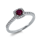 Ring 18 kt WG, 30 Brill. 0,23 ct, TW-si, 1 Rubin 0,37 ct rot