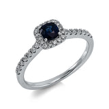 Ring 18 kt WG, 30 Brill. 0,23 ct, TW-si, 1 Saphir 0,39 ct blau