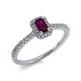 Ring 18 kt WG, 36 Brill. 0,20 ct, TW-si, 1 Rubin 0,30 ct rot