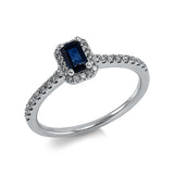 Ring 18 kt WG, 36 Brill. 0,20 ct, TW-si, 1 Saphir 0,32 ct blau