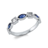 Ring 18 kt WG, 3 Princ. 0,36 ct, TW-si, 3 Saphire 0,59 ct blau