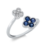 Ring 18 kt WG, 4 Brill. 0,19 ct, TW-si, 4 Saphire 0,60 ct blau