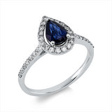 Ring 18 kt WG, 32 Brill. 0,32 ct, F-si, 1 Saphir 0,76 ct blau