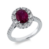 Ring 18 kt WG, 40 Brill. 0,94 ct, TW-si, 1 Rubin 1,98 ct rot