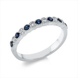 Ring 18 kt WG, 6 Brill. 0,19 ct, W-si, 7 Saphire 0,29 ct blau