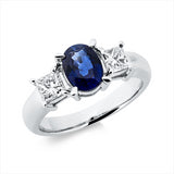 Ring 900 Pt Platin, 2 Princ. 0,48 ct, TW-si, 1 Saphir 1,03 ct blau