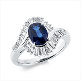 Ring 900 Pt Platin, 40 Fant-Schl. 0,60 ct, TW-si, 1 Saphir 1,54 ct blau