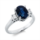 Ring 900 Pt Platin, 2 Sm.schliff 0,11 ct, TW-si, 1 Saphir 2,69 ct blau