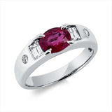 Ring 900 Pt Platin, 4 Fant-Schl. 0,36 ct, TW-si, 1 Rubin 1,13 ct rot