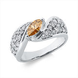 Ring 900 Pt Platin, 30 Brill. 0,92 ct, TW-si, 1 Nav. 0,46 ct, gelb