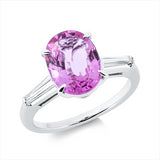 Ring 900 Pt Platin, 2 Bag. 0,24 ct, TW-si, 1 Saphir 3,06 ct pink