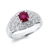 Ring 900 Pt Platin, 30 Brill. 1,06 ct, TW-si, 1 Rubin 1,04 ct rot